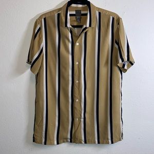H&M Tan and Black Striped Casual Button Down Shirt